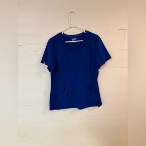 ScrubStar Performance Electric Blue Scrub Top Size Large V-Neck Stretch Medical